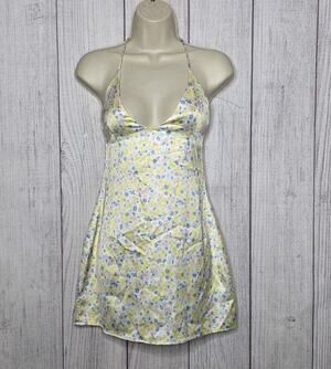 White Fox Floral Halter Mini Dress Open Back XS